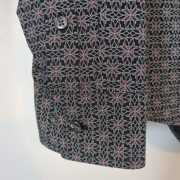 NWT Ted Baker Shirt Men's Large Black Geometric Flip Cuff Button Luxury Cotton - Picture 3 of 10